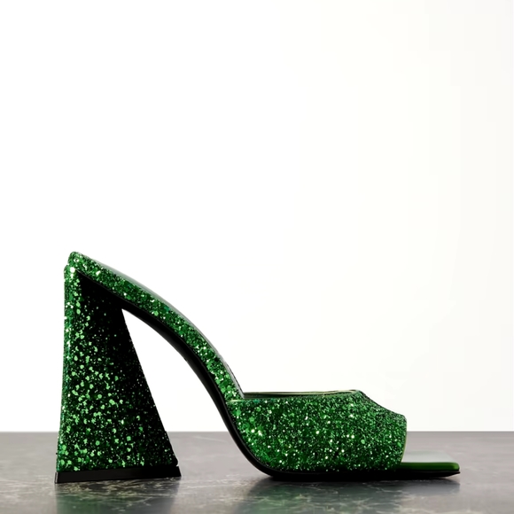 The Attico Shoes - THE ATTICO Devon glittered leather mules Candy Apple Green Size 42